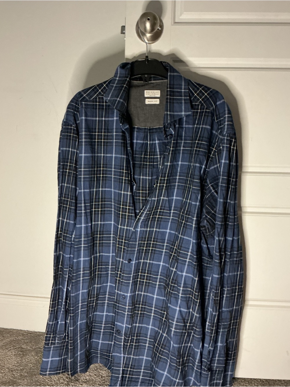 Brunello Cucinelli Blue Plaid Long-Sleeve Button-Down Shirt